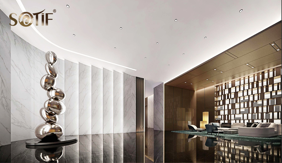 成都某項目地下層大堂不銹鋼蜂窩板裝飾效果